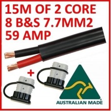 15m METER 8mm 8 B&S TWIN CORE + ANDERSON PLUGS + COVERS CABLE - COPPER 12V WIRE