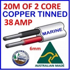 20M OF 2 CORE 6MM WIRE MARINE TINNED COPPER SOLAR CABLE BOAT 12V TWIN METRES 