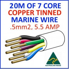 20M OF 7 CORE .5mm2 16/0.2 WIRE MARINE TINNED COPPER TRAILER CABLE BOAT 12V TWIN